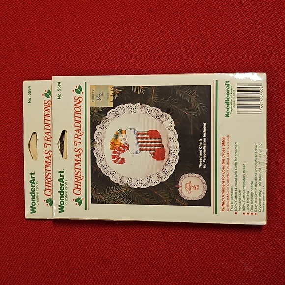 6 Christmas themed counted cross stitch ornament kits NIP Vintage stock - Picture 2 of 6